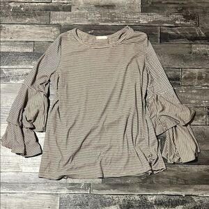 Altar'd State Black and White Striped Bell Sleeve Blouse